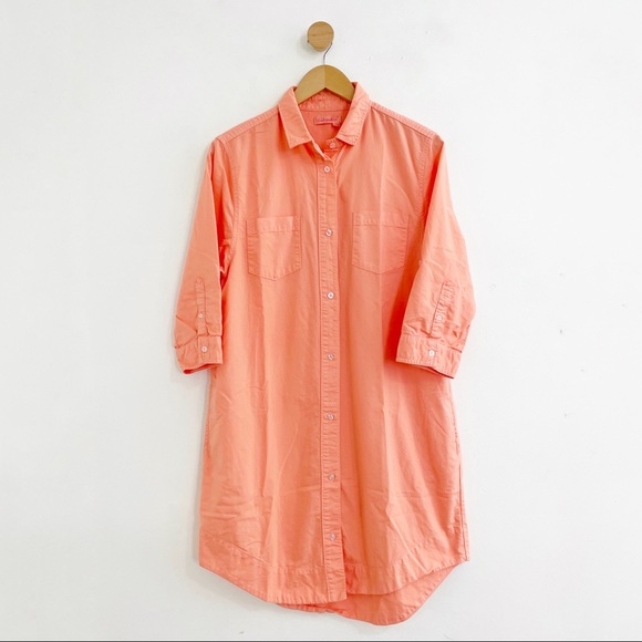 Fresh Produce 100% Cotton Peach Button Down Shirt Dress - Picture 1 of 10